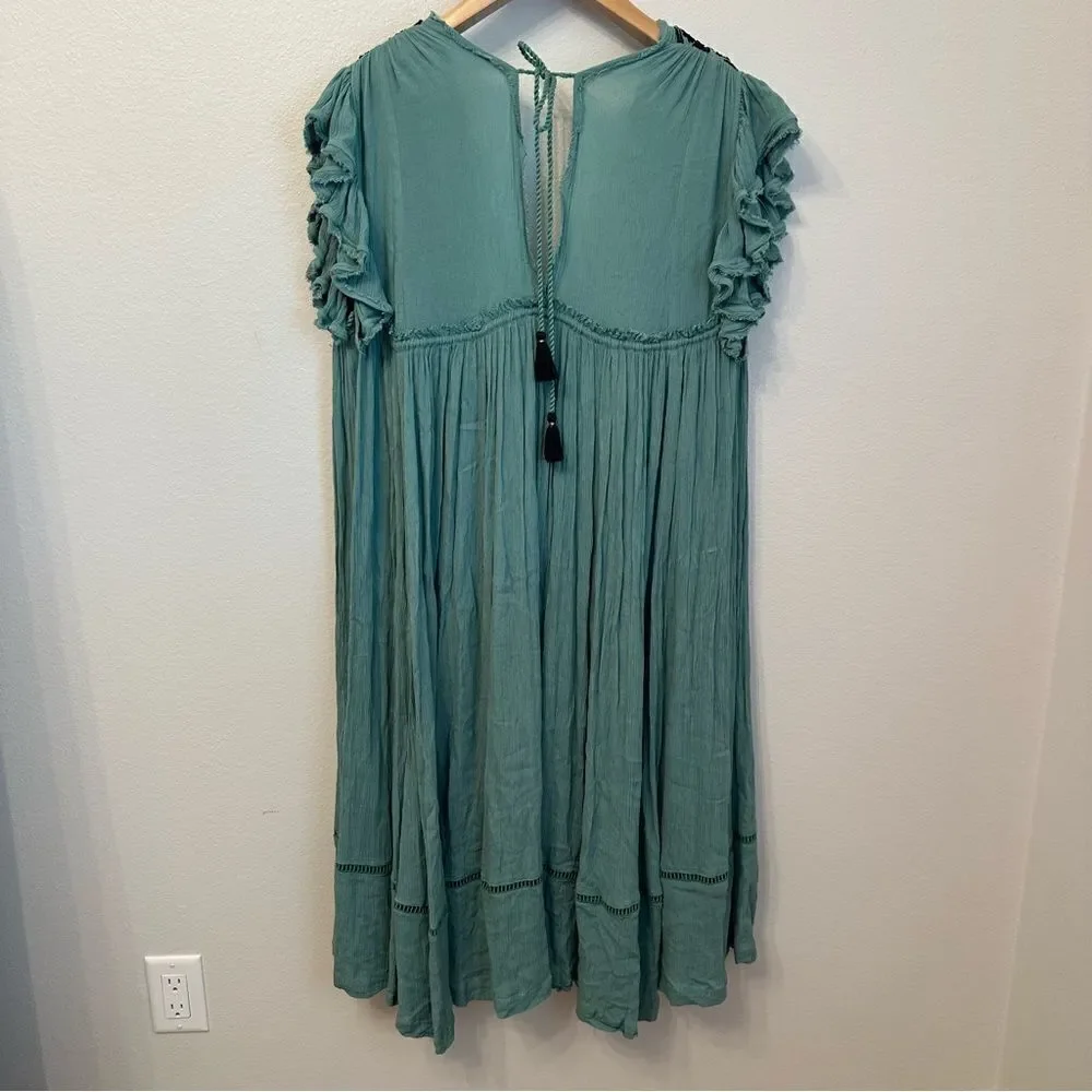 Free People Green Bali Will Wait For You Boho Style Dress Oversized Fit